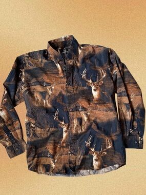 Redhead Men’s Button-Down Deer Print Shirt - Brown & Black